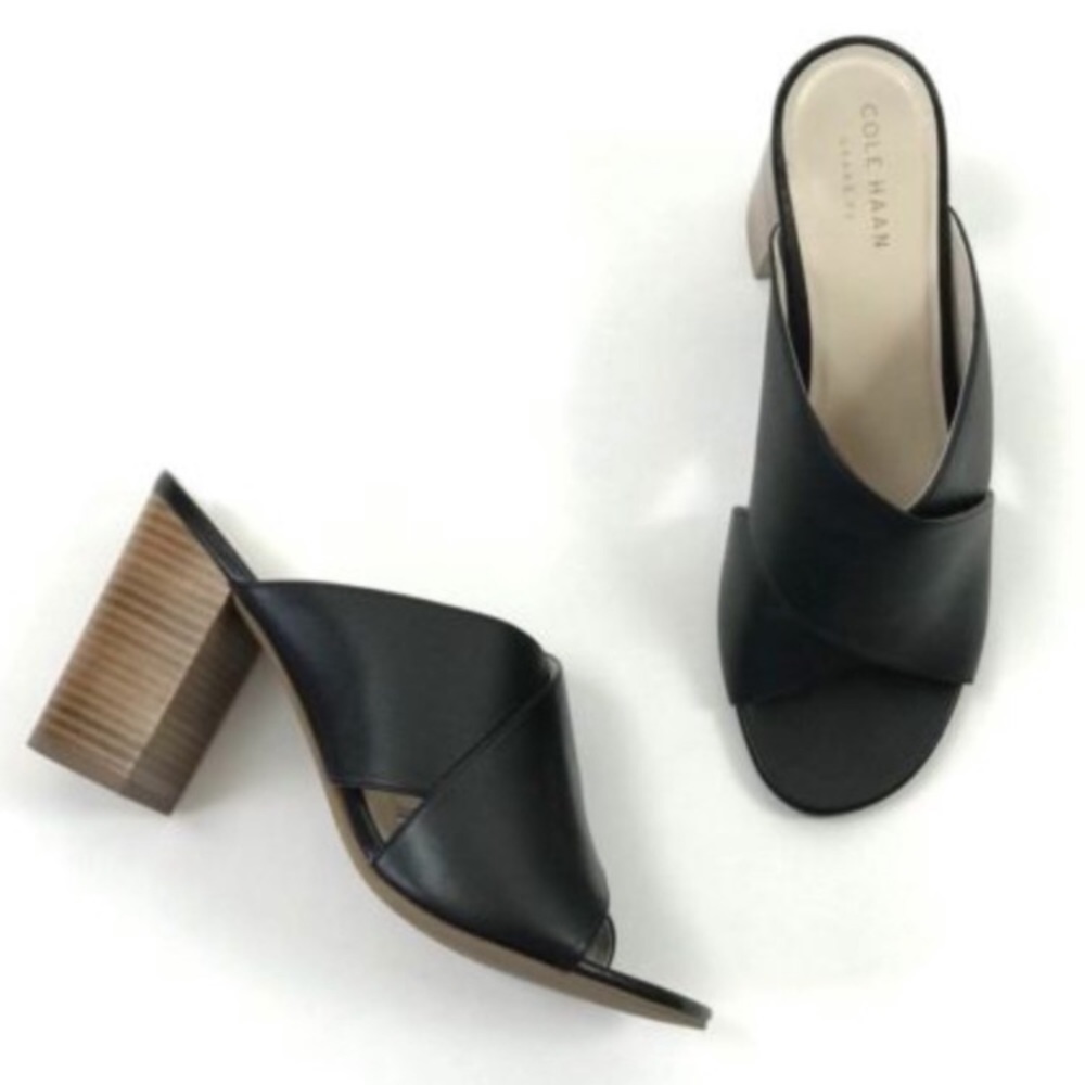 Cole Haan Black Block Heels Sandals Slip on